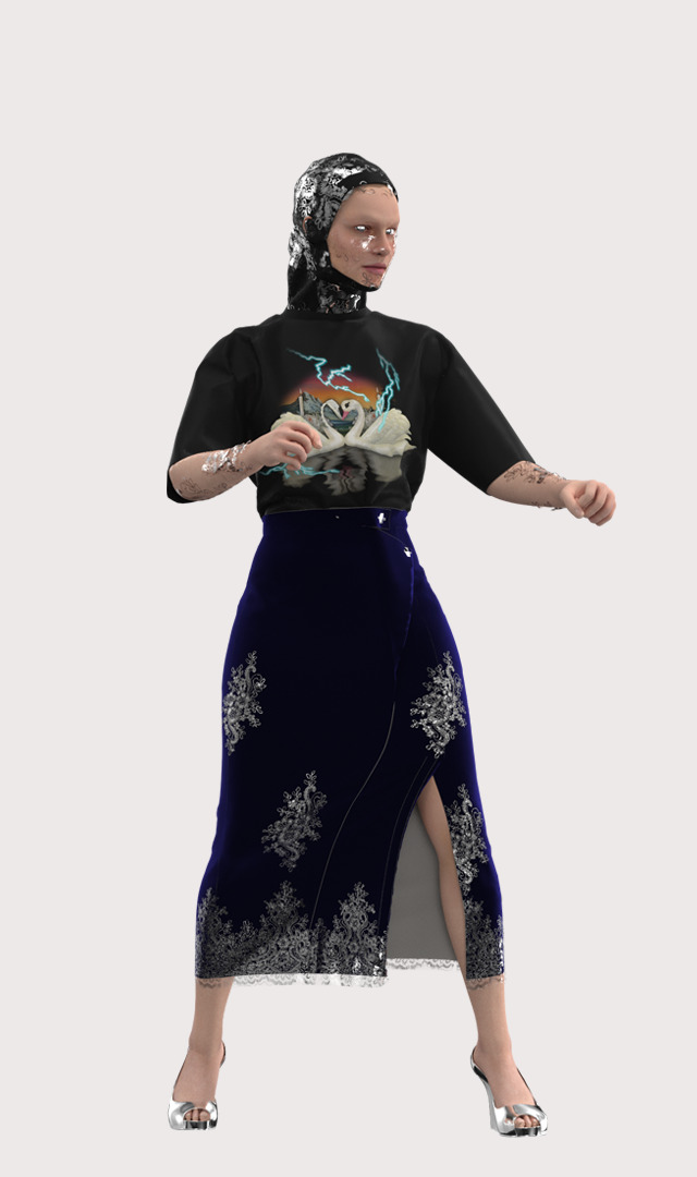 SWAN T-SHIRT AND VELVET SKIRT