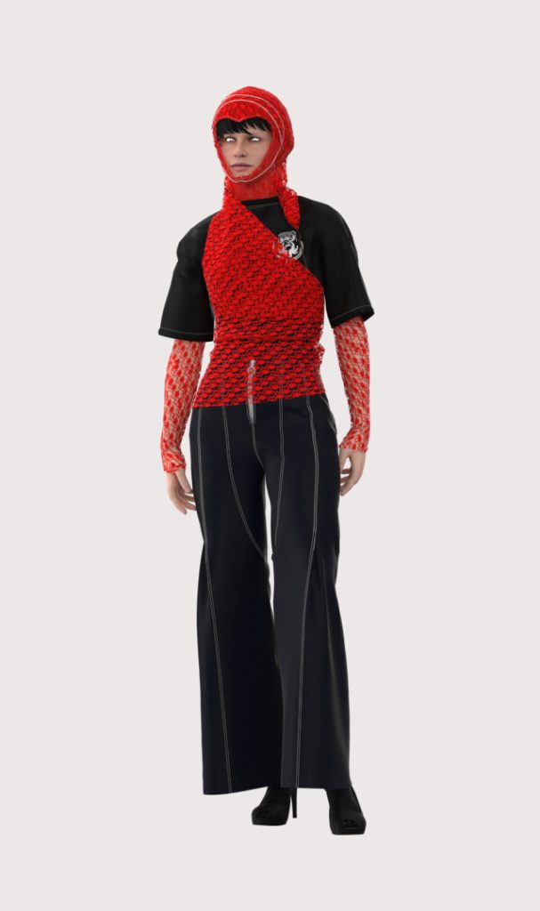 ASYMMETRICAL LACE TOP, ARGONAUTS T-SHIRT AND FLARED PANTS