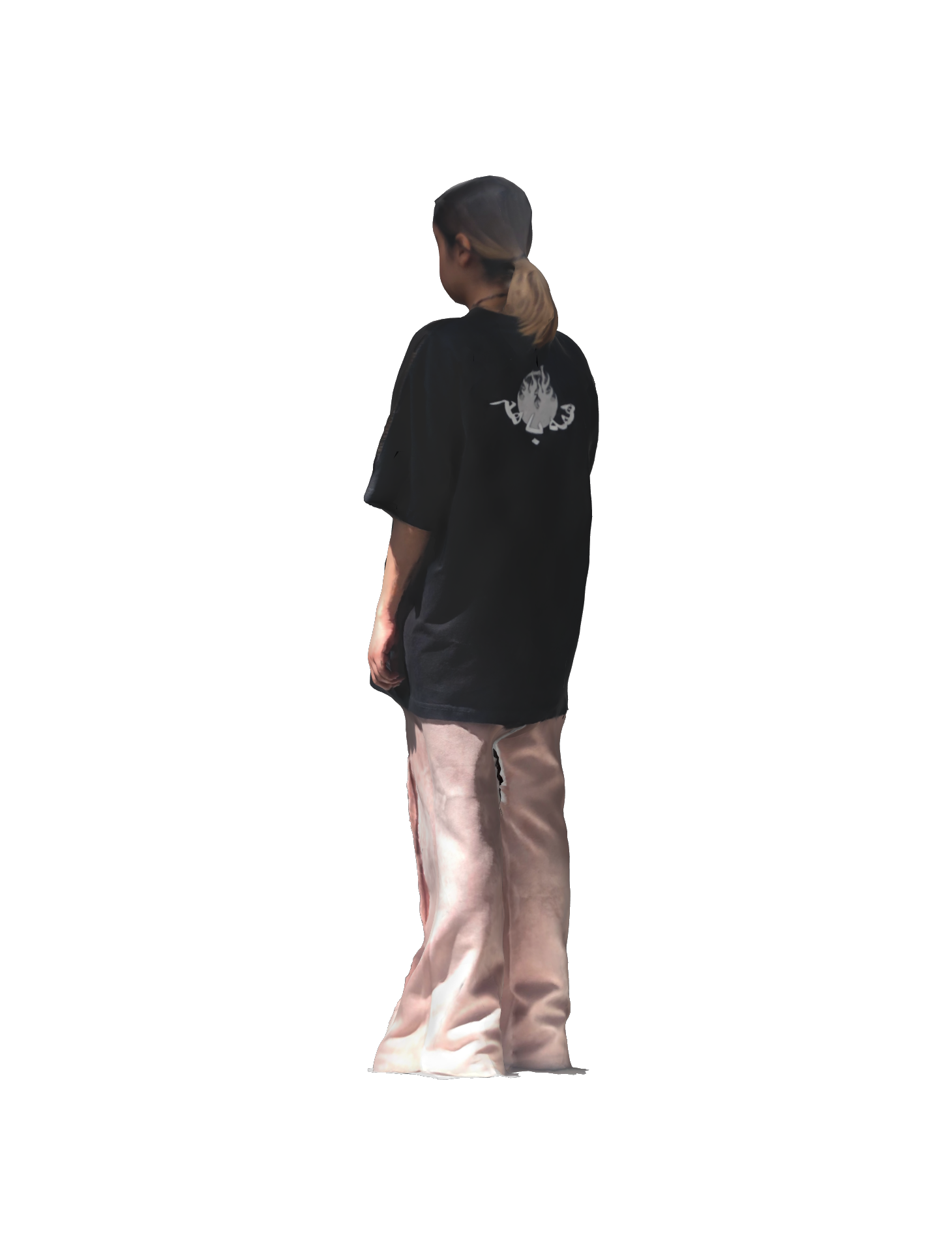 BLACK T-SHIRT AND PINK VELVET PANTS